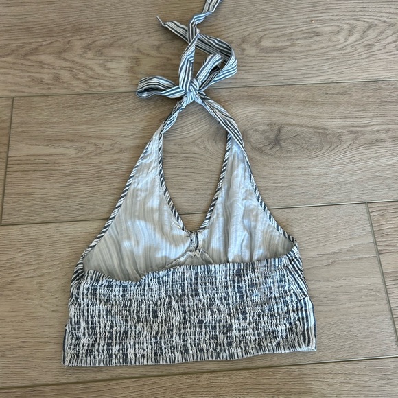 American Eagle Outfitters Grey and White Striped Linen Halter Neck Tank Small - Picture 4 of 4